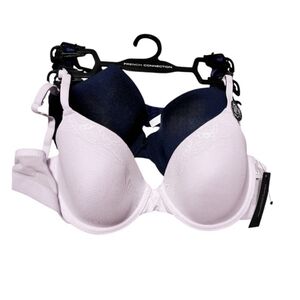 French Connection T Shirt Bra Set Of 2 Lace Trim Violet - Solid Navy size 36B